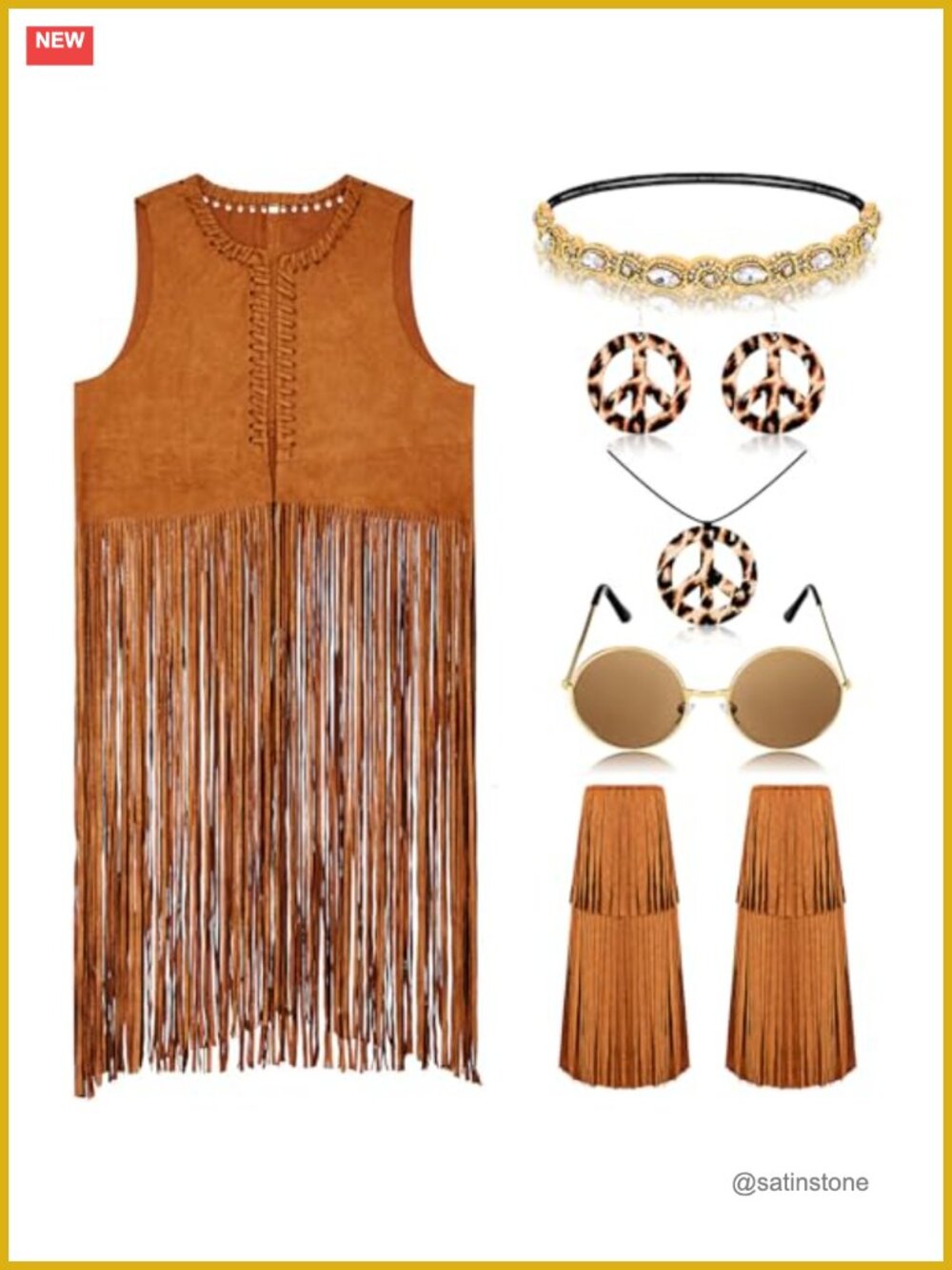 60s 70s Hippie Costume Set Fringe Vest Boot Covers Suede Women Retro
